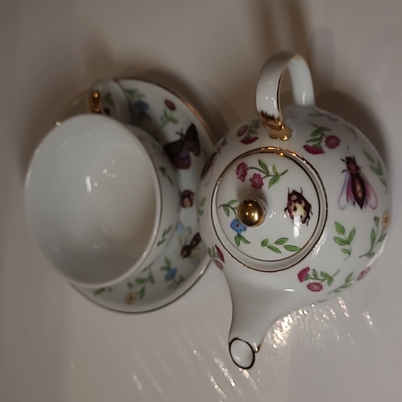 Adeline porcell Anafine tea for one set teacup and saucer and pot - Picture 4 of 10